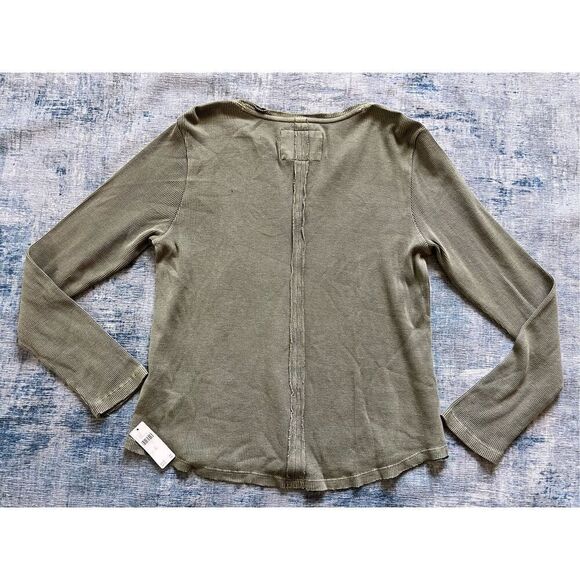NWT! Pilcro Anthropologie Distressed Moss Green Waffle Knit Thermal XL - Picture 2 of 8